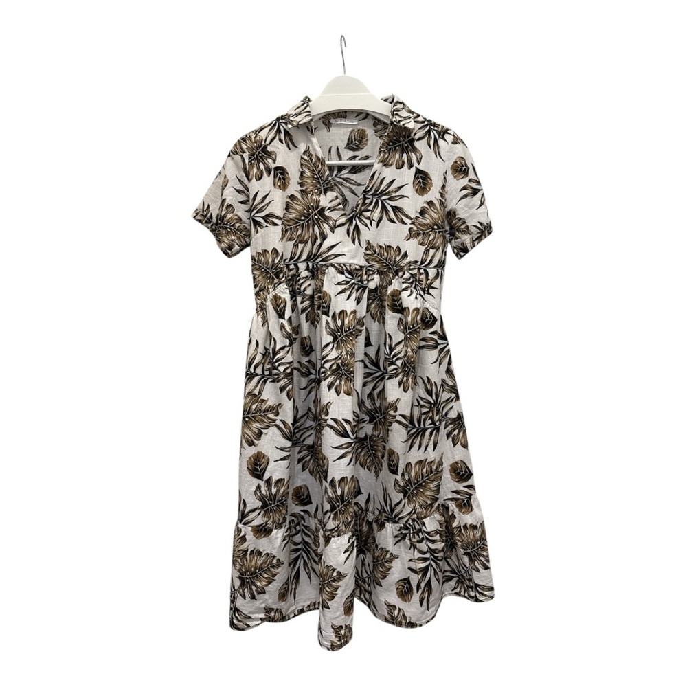 Cotton Maternity Floral Dress in White and Brown